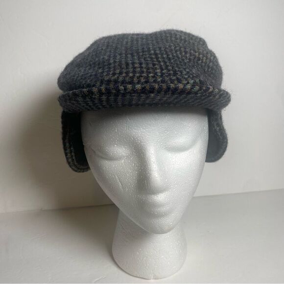 Minnesota Hats Vintage Gray/Black Houndstooth Wool Newsboys Hat W/Earflaps - Picture 1 of 11